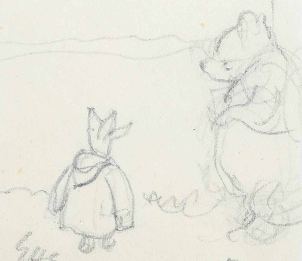 a bear and a small animal next to it on a white piece of paper