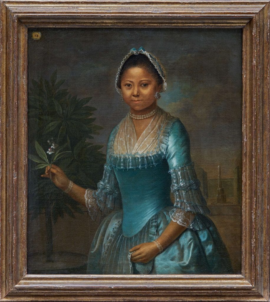 painting of a woman holding an orange blossom AGO