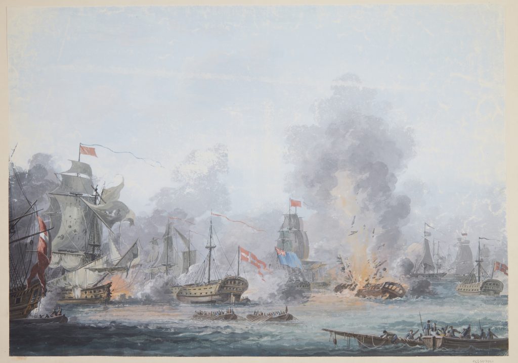 a painting of a naval battle