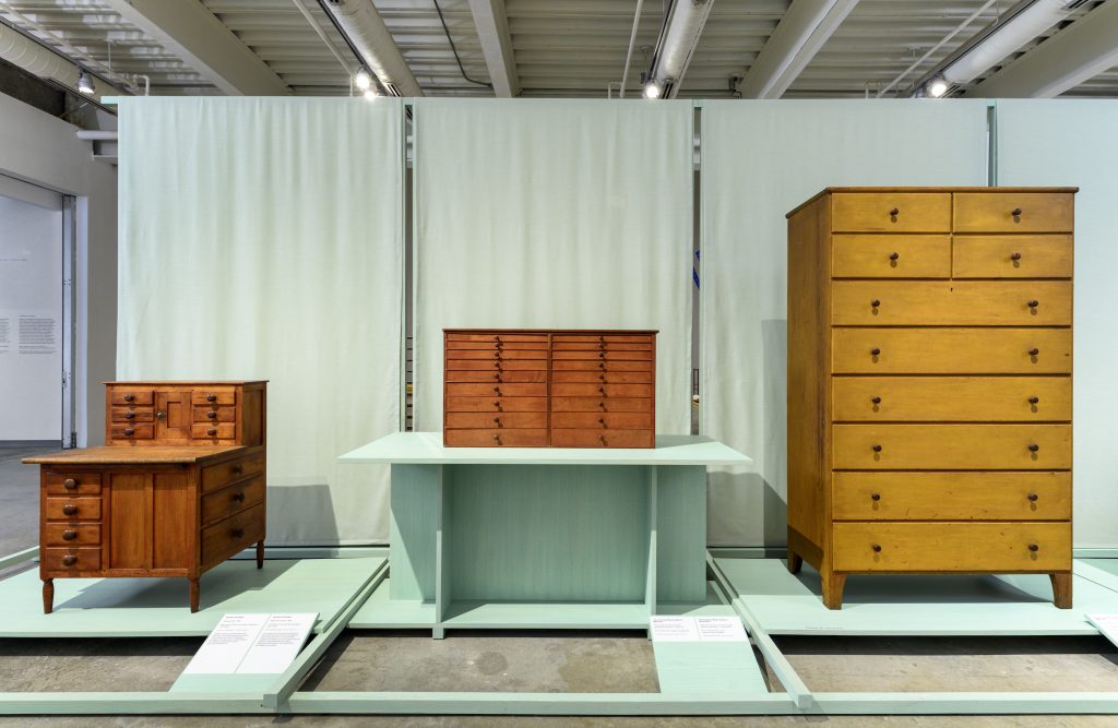 an image of several Shaker sewing desks
